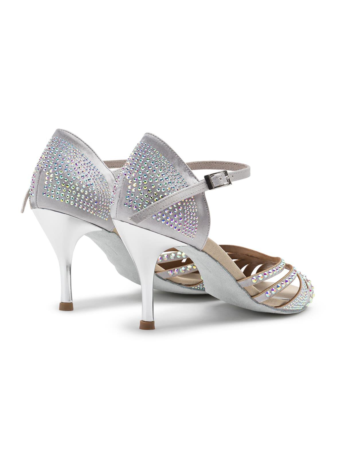 Sparkle Shine Tanzschuhe in Silber Satin - 7.0 cm flare 3/6