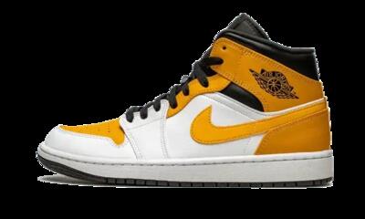 Schoenen - basketbal - unisex - air jordan 1 mid - wit/university gold/zwart
