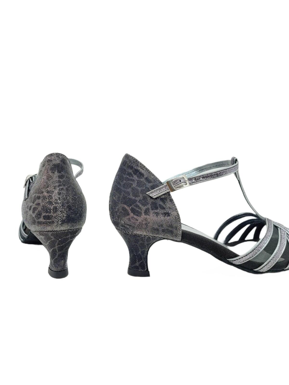 Grace Bliss Tanzschuhe in Silber & Schwarz Satin - 5.0 cm flare 2/7