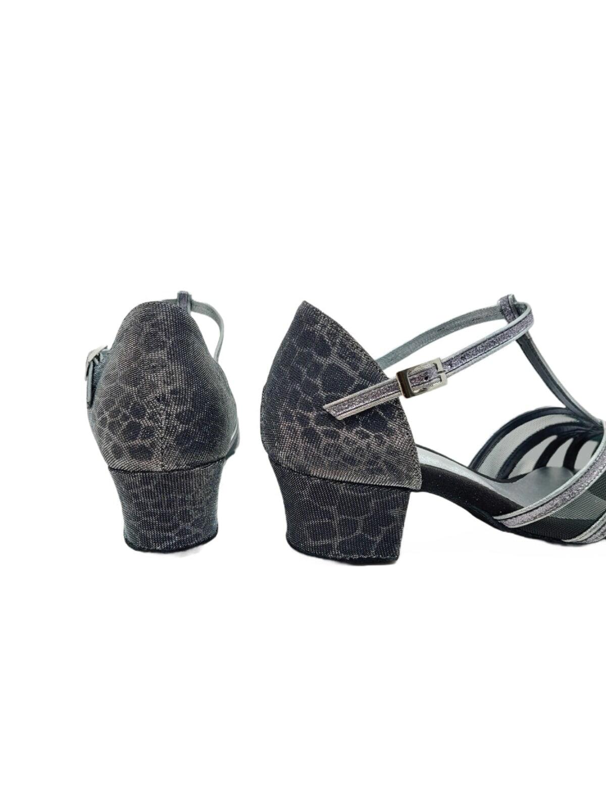 Grace Bliss Tanzschuhe in Silber & Schwarz Satin - 5.0 cm flare 7/7