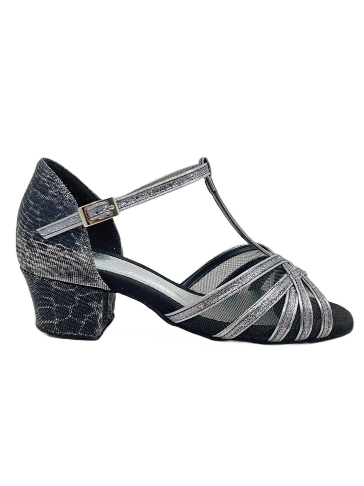 Grace Bliss Tanzschuhe in Silber & Schwarz Satin - 5.0 cm flare 4/7