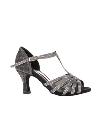 Grace Bliss chaussures de danse en satin argenté et noir - 7.0 cm flare