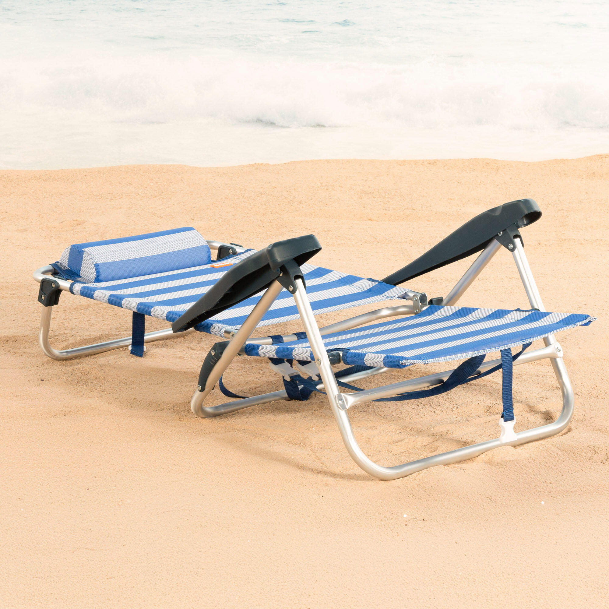 Aktive Set di 2 sedie da spiaggia basse multiposizione 47x49x82 cm stile nautico 5/7
