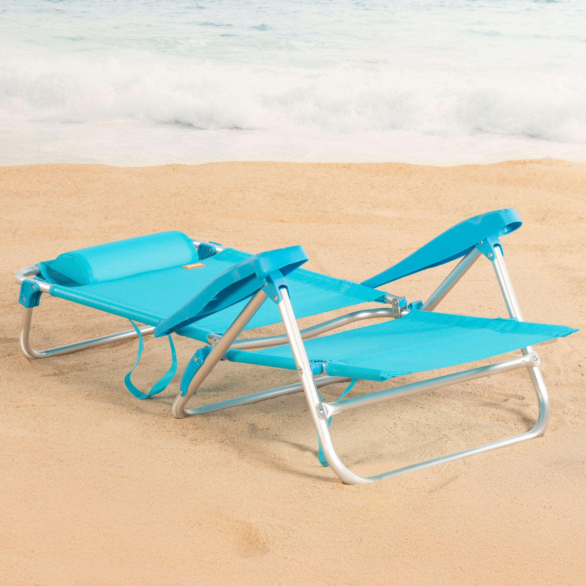 Aktive Set di 2 sedie da spiaggia basse multiposizione 47x49x82 cm blu 3/7