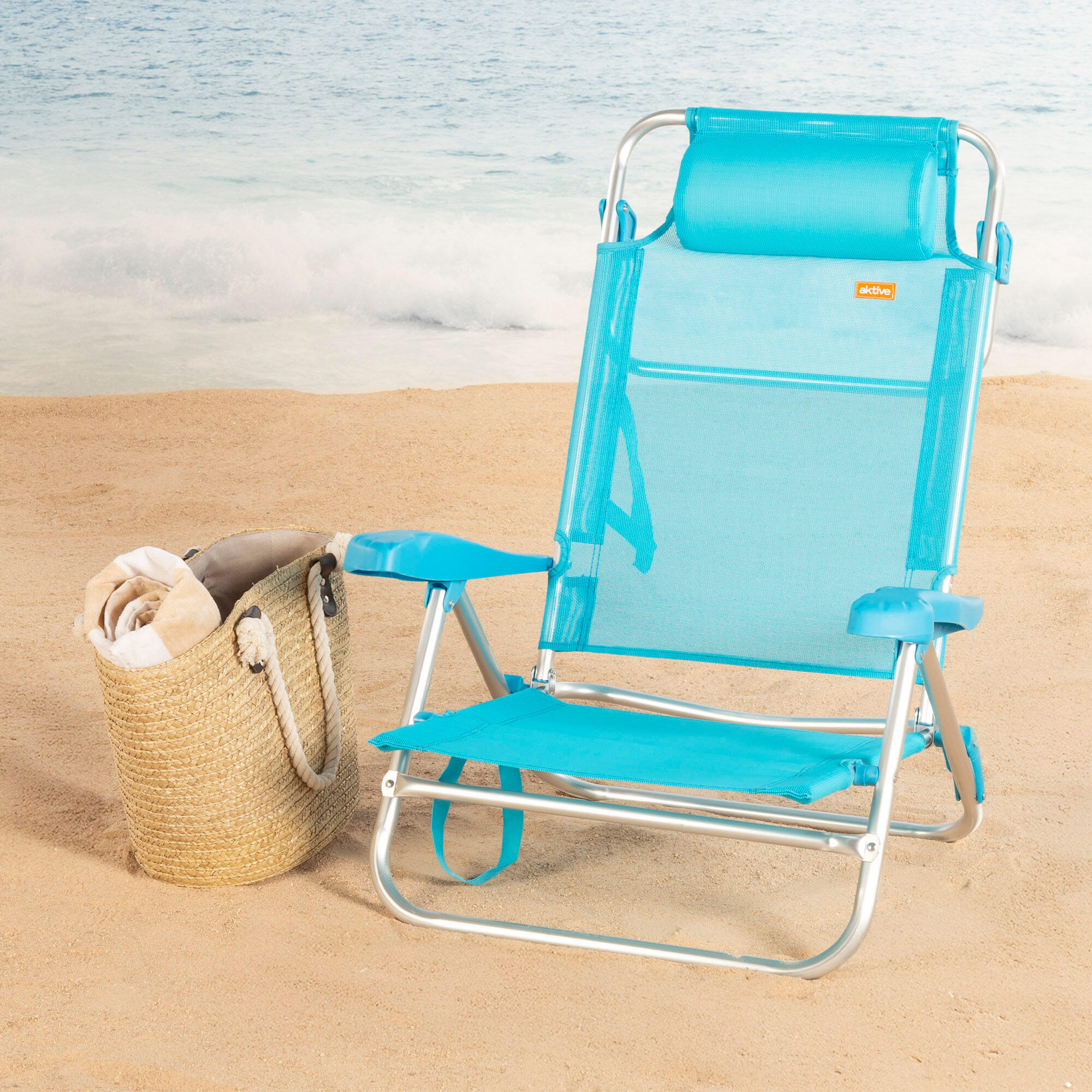 Aktive Set di 2 sedie da spiaggia basse multiposizione 47x49x82 cm blu 2/7