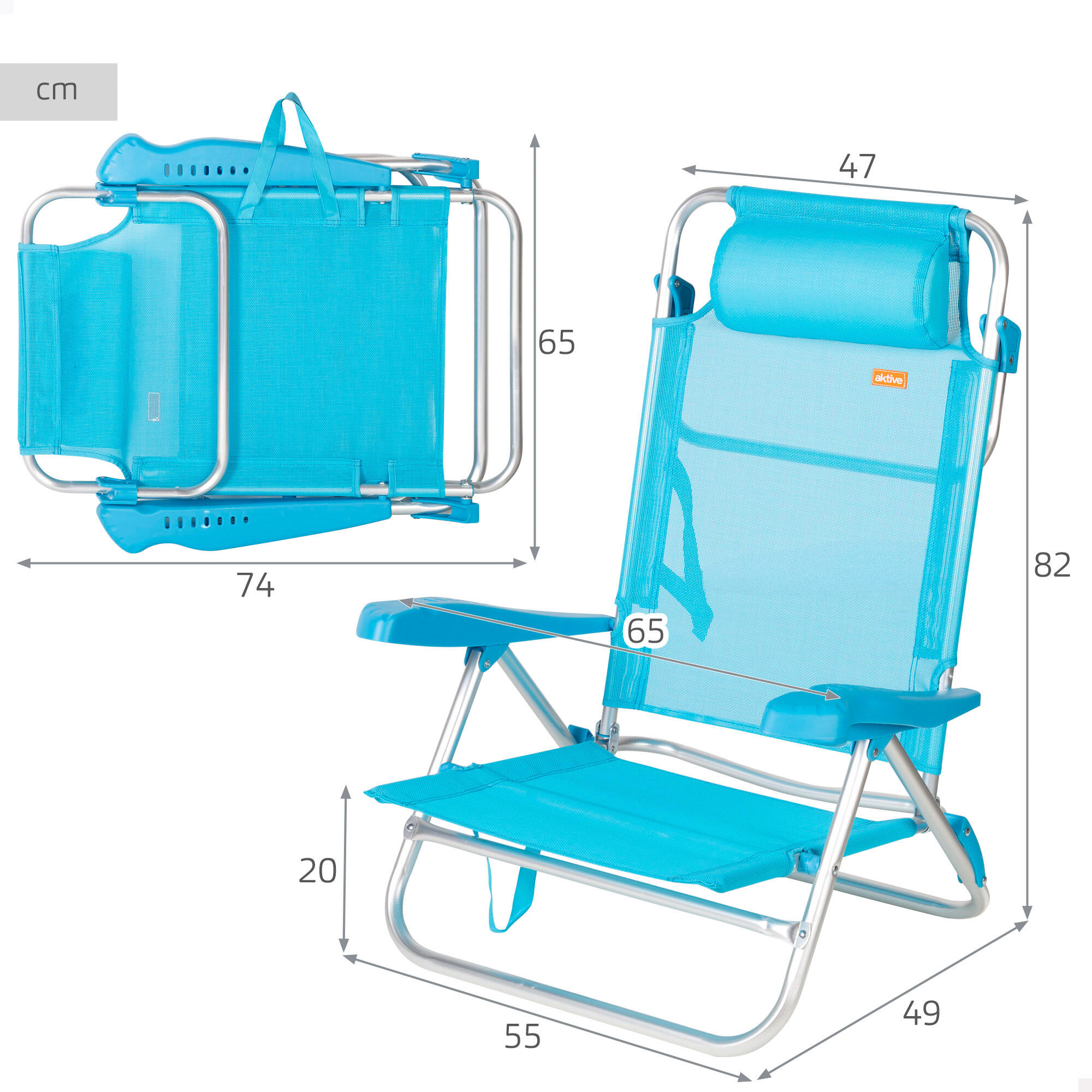 Aktive Set di 2 sedie da spiaggia basse multiposizione 47x49x82 cm blu 4/7