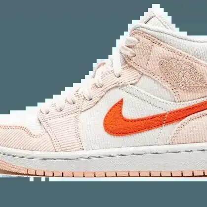 Shoes - Mid-top corduroy - Air Jordan 1 Mid - Sail/Arctic Pink/Red