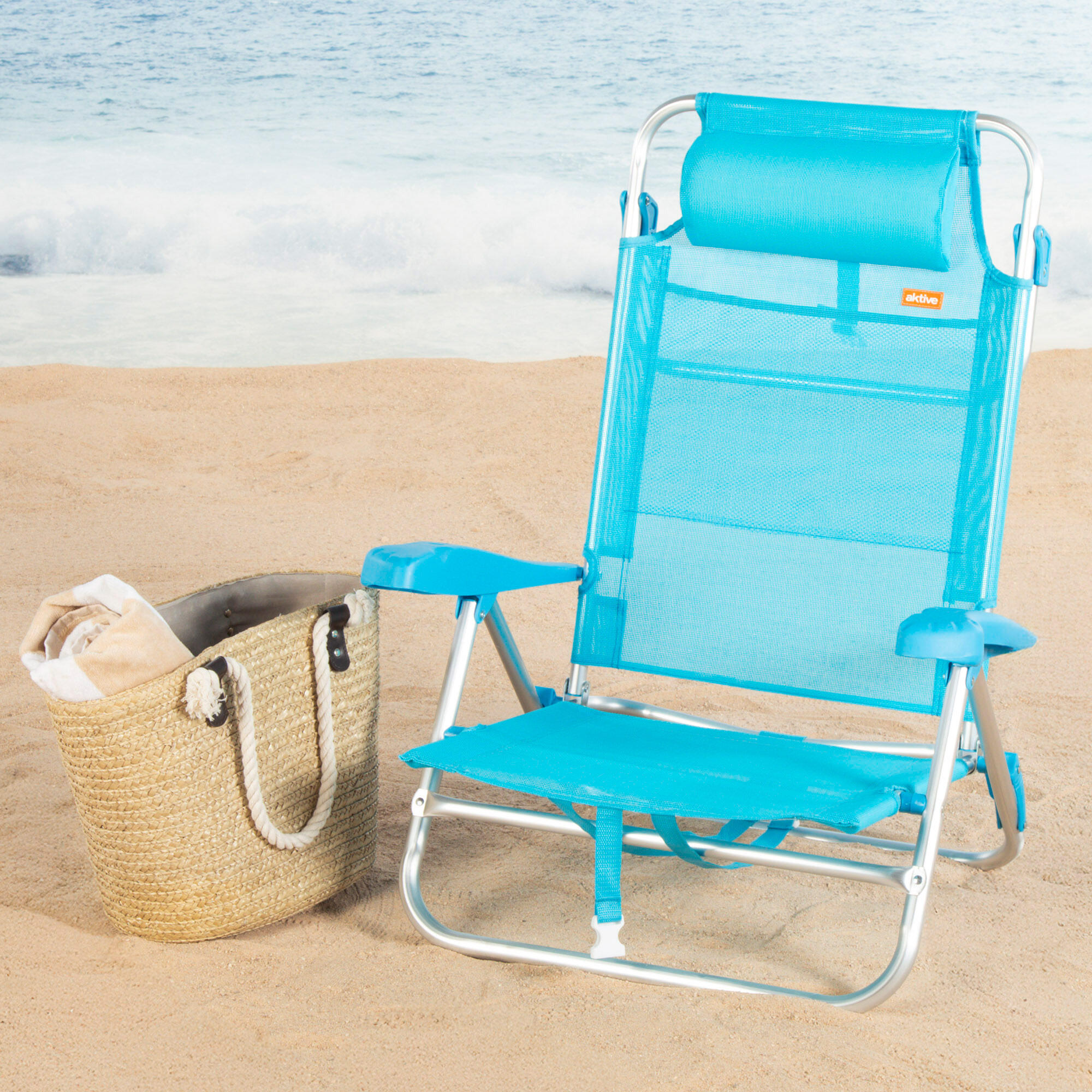Aktive Set di 2 sedie da spiaggia basse multiposizione 47x49x82 cm Caribe 2/7