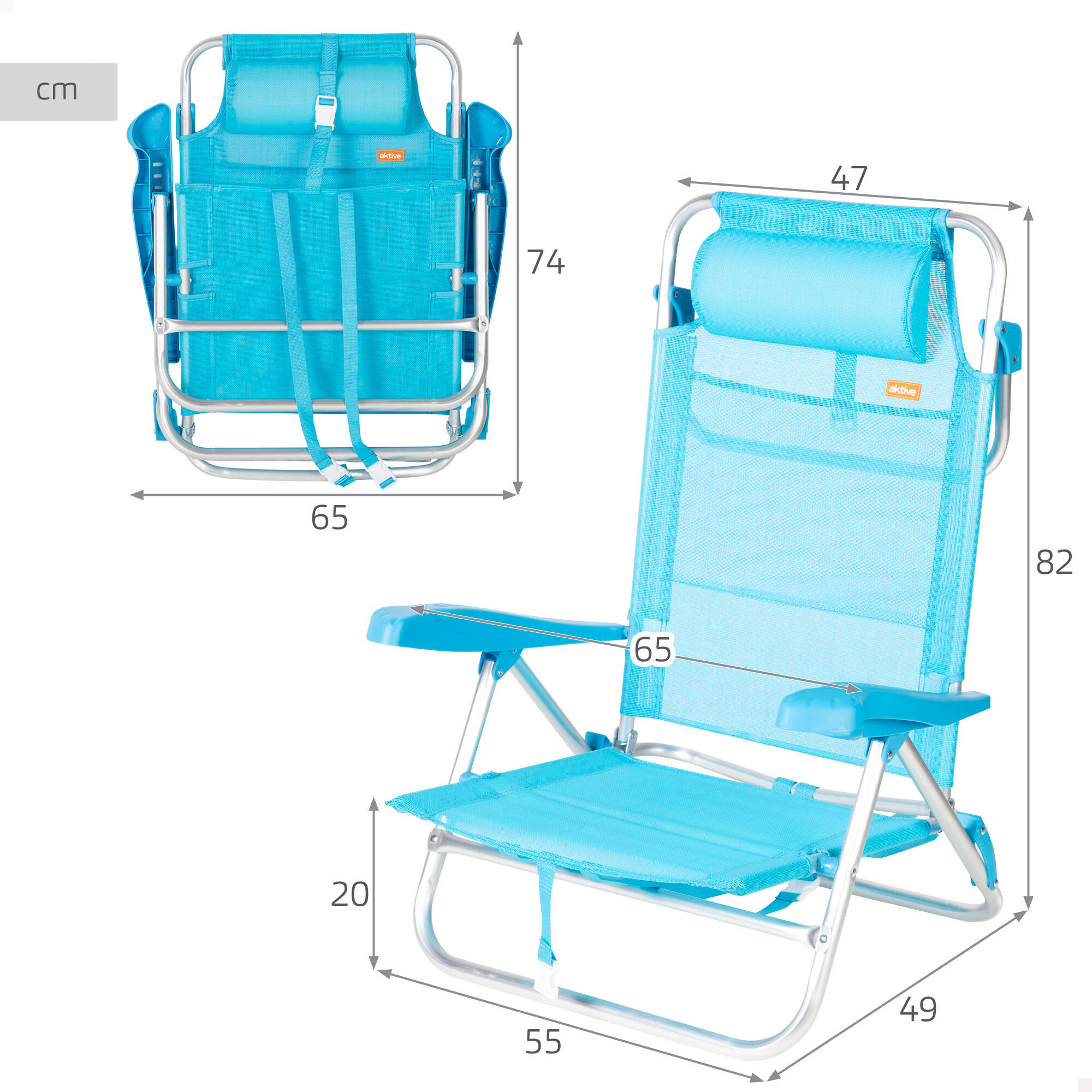 Aktive Set di 2 sedie da spiaggia basse multiposizione 47x49x82 cm Caribe 4/7