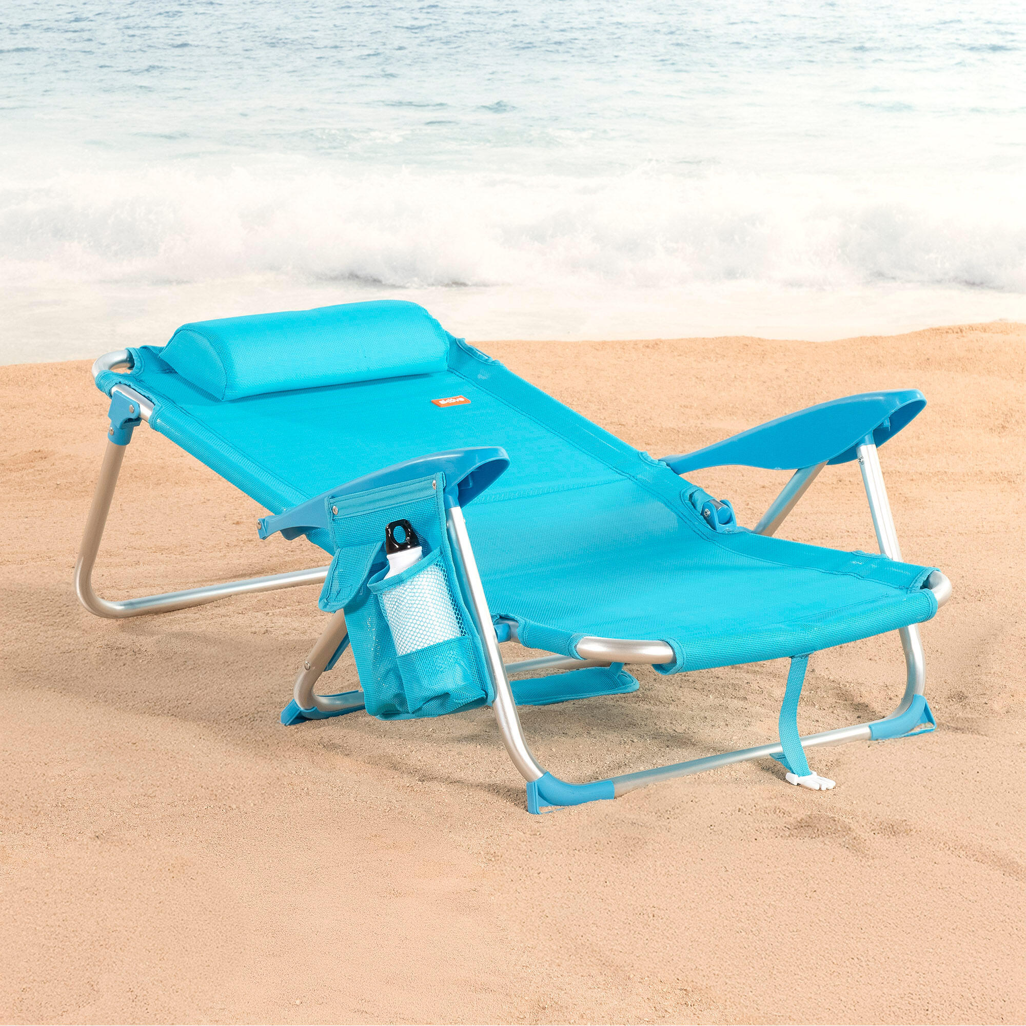 Aktive Sedia da spiaggia bassa pieghevole multiposizione 51x45x76 cm blu 3/7