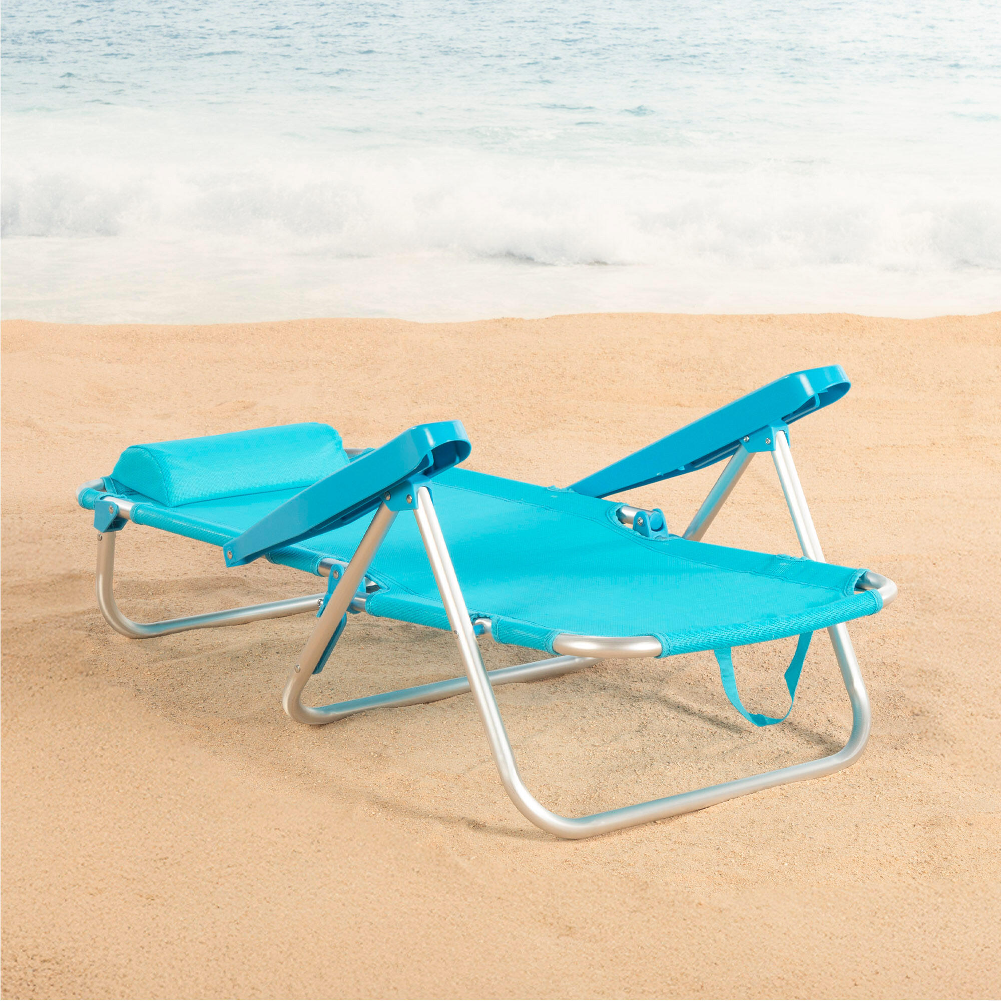 Aktive Set di 2 sedie da spiaggia basse multiposizione 48x46x84 cm blu 3/7