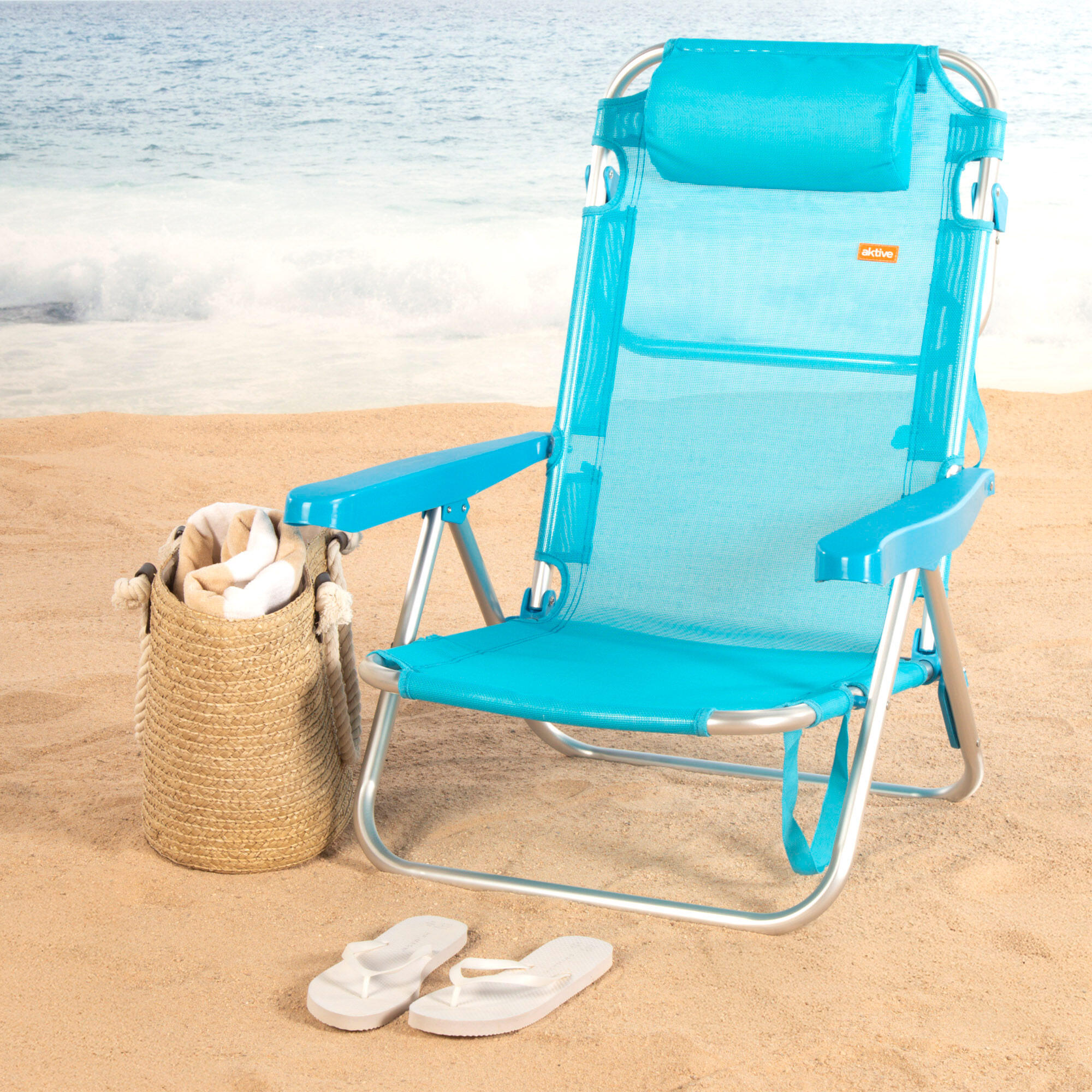 Aktive Set di 2 sedie da spiaggia basse multiposizione 48x46x84 cm blu 2/7