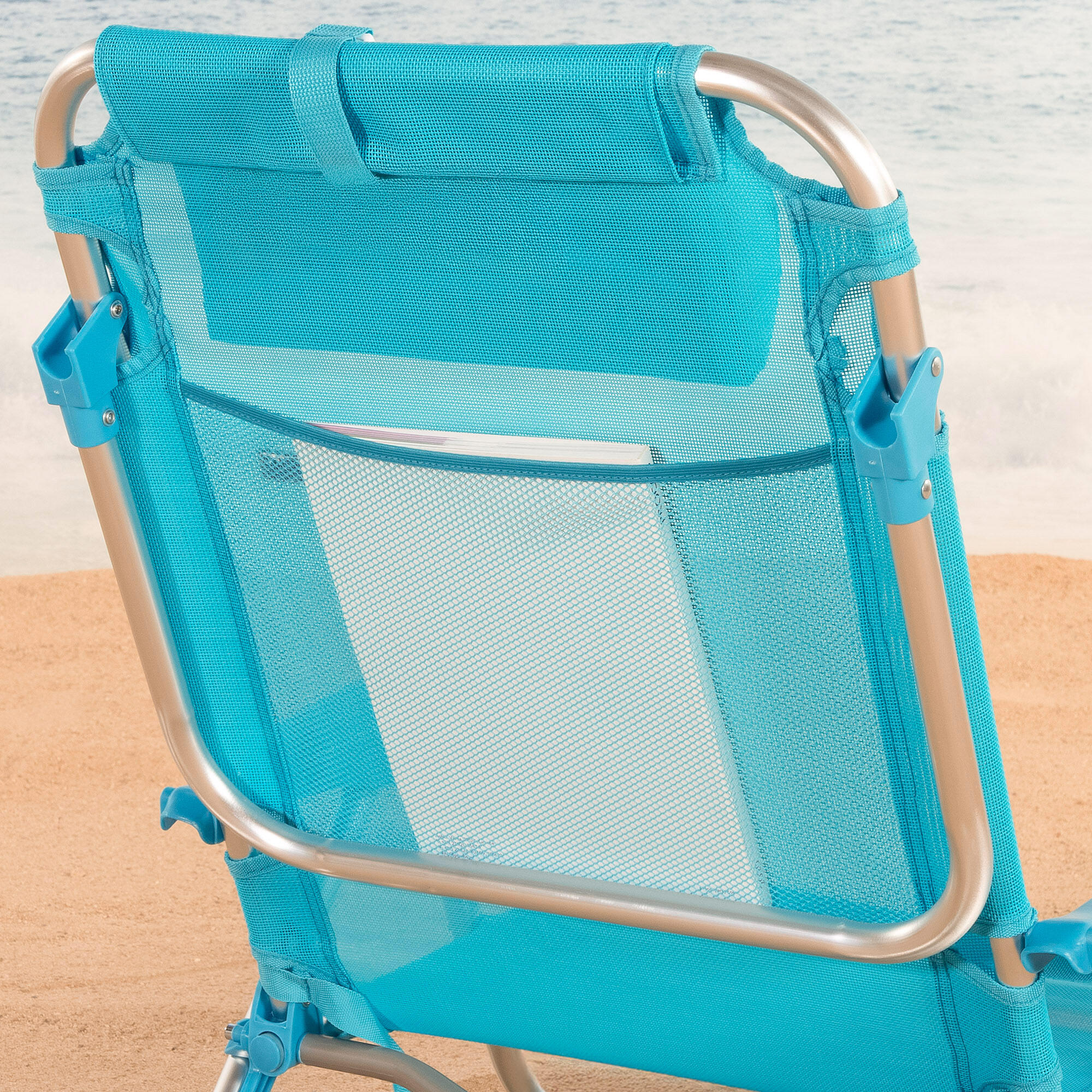 Aktive Sedia da spiaggia bassa pieghevole multiposizione 51x45x76 cm blu 5/7