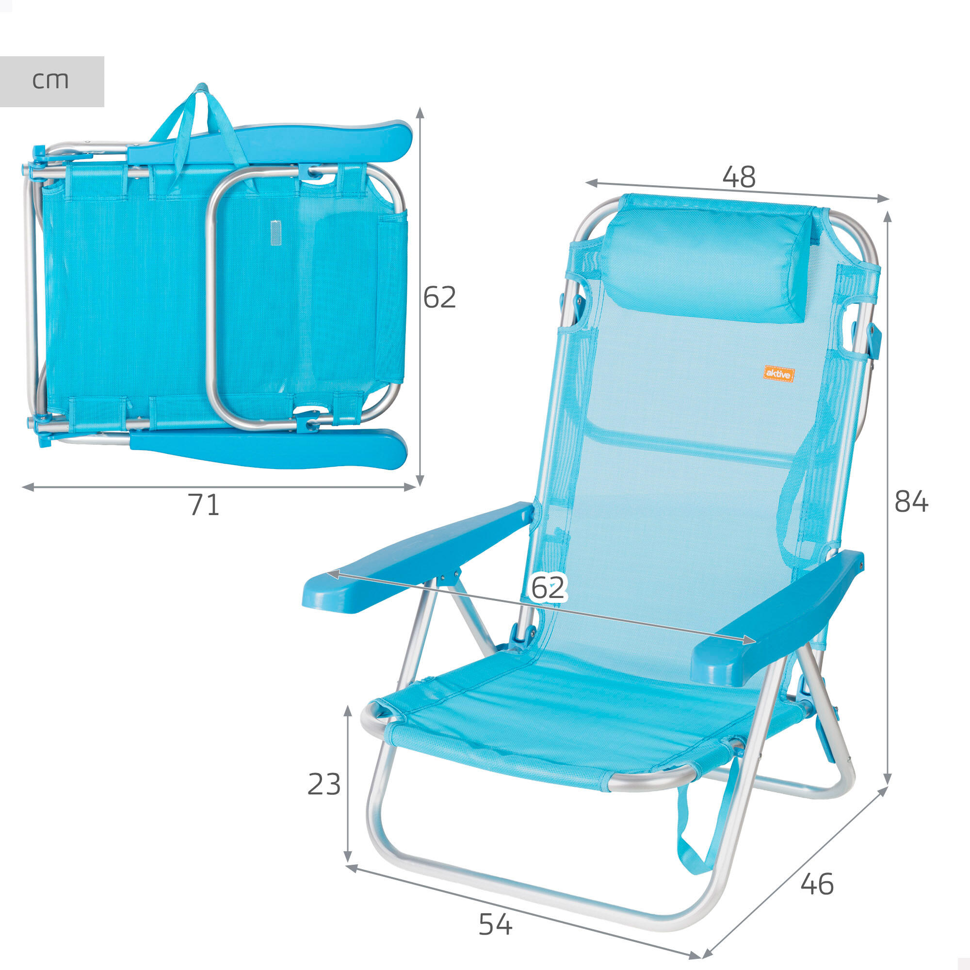 Aktive Set di 2 sedie da spiaggia basse multiposizione 48x46x84 cm blu 4/7