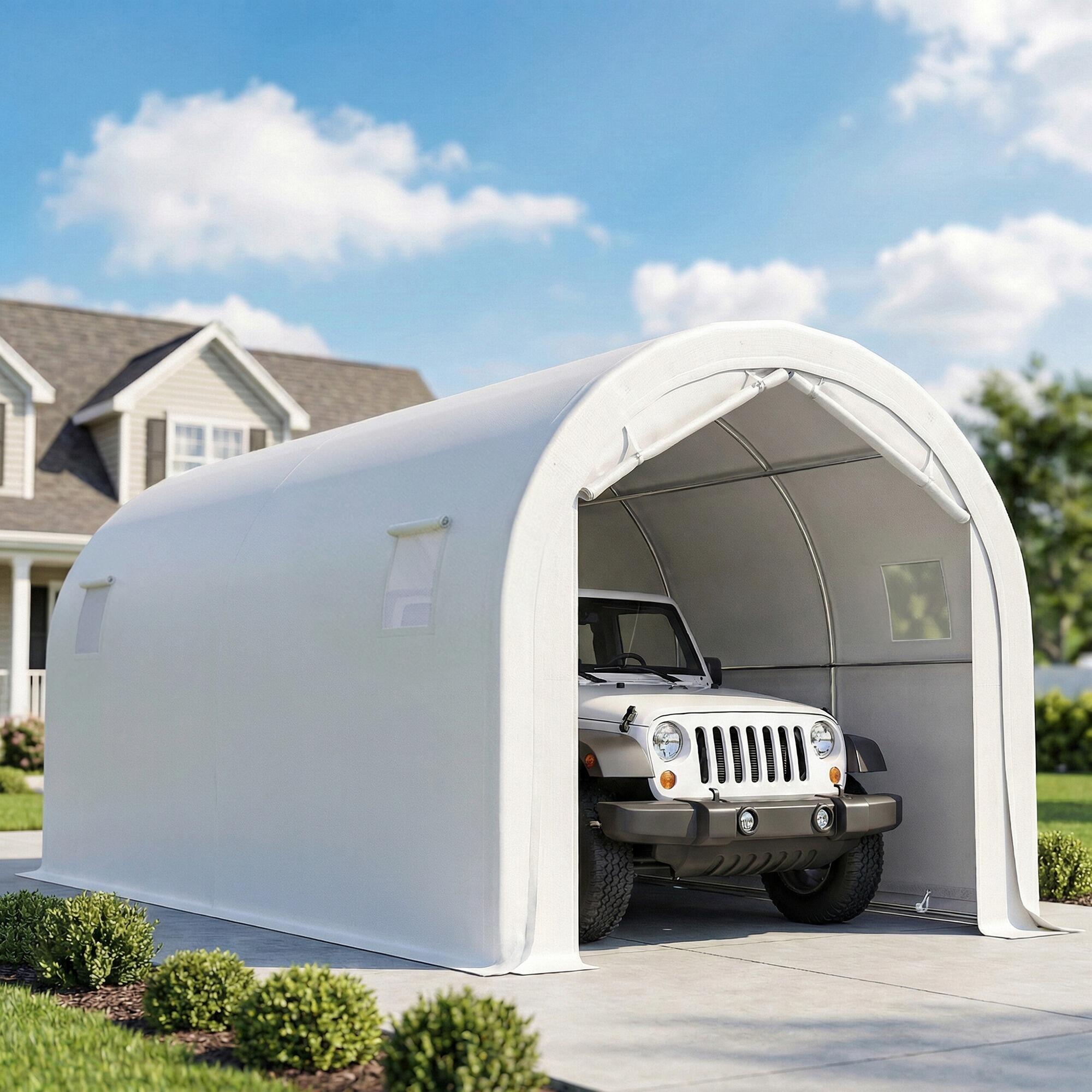 Tenda para garagem 592x300x276 cm branco Outsunny 2/5