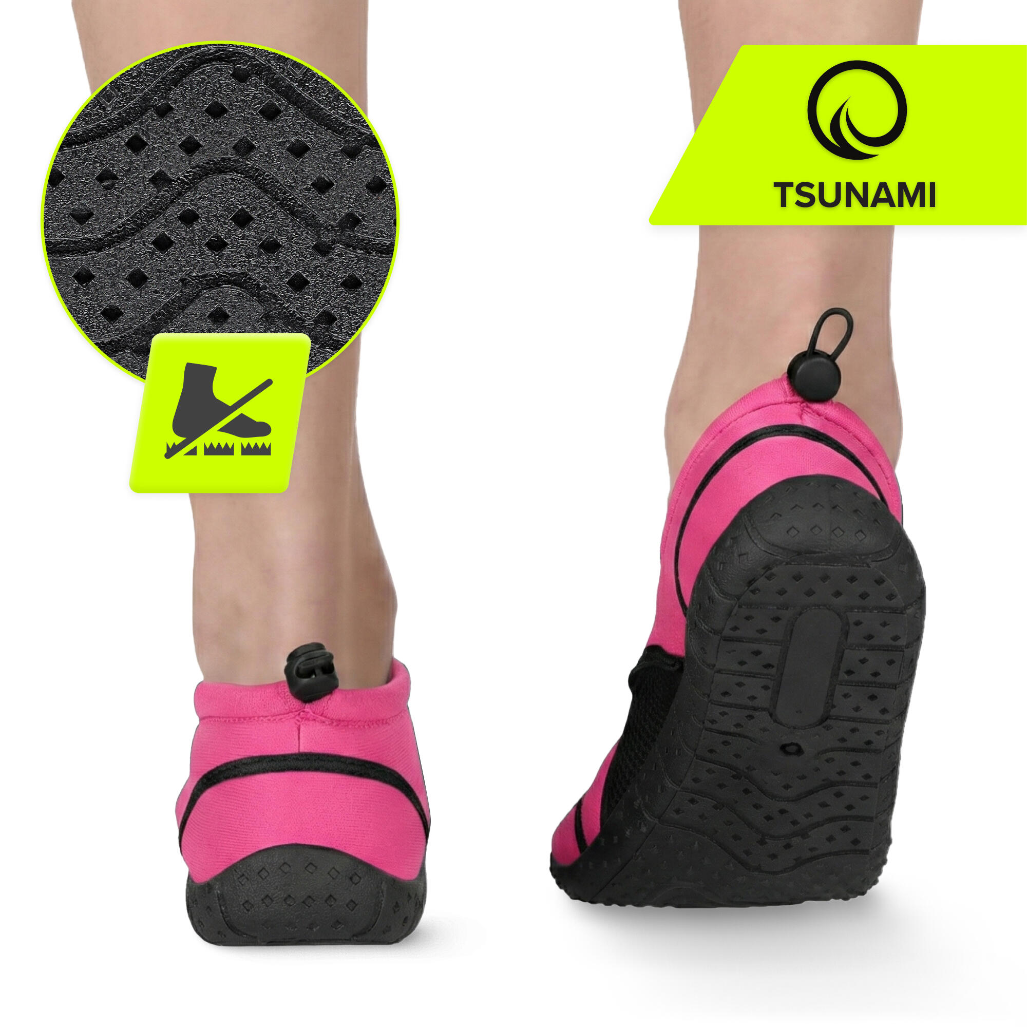 Slip-On Wasserschuhe Badeschuhe Rutschfest Aquaschuhe Strandschuhe TSUNAMI Rosa 4/7