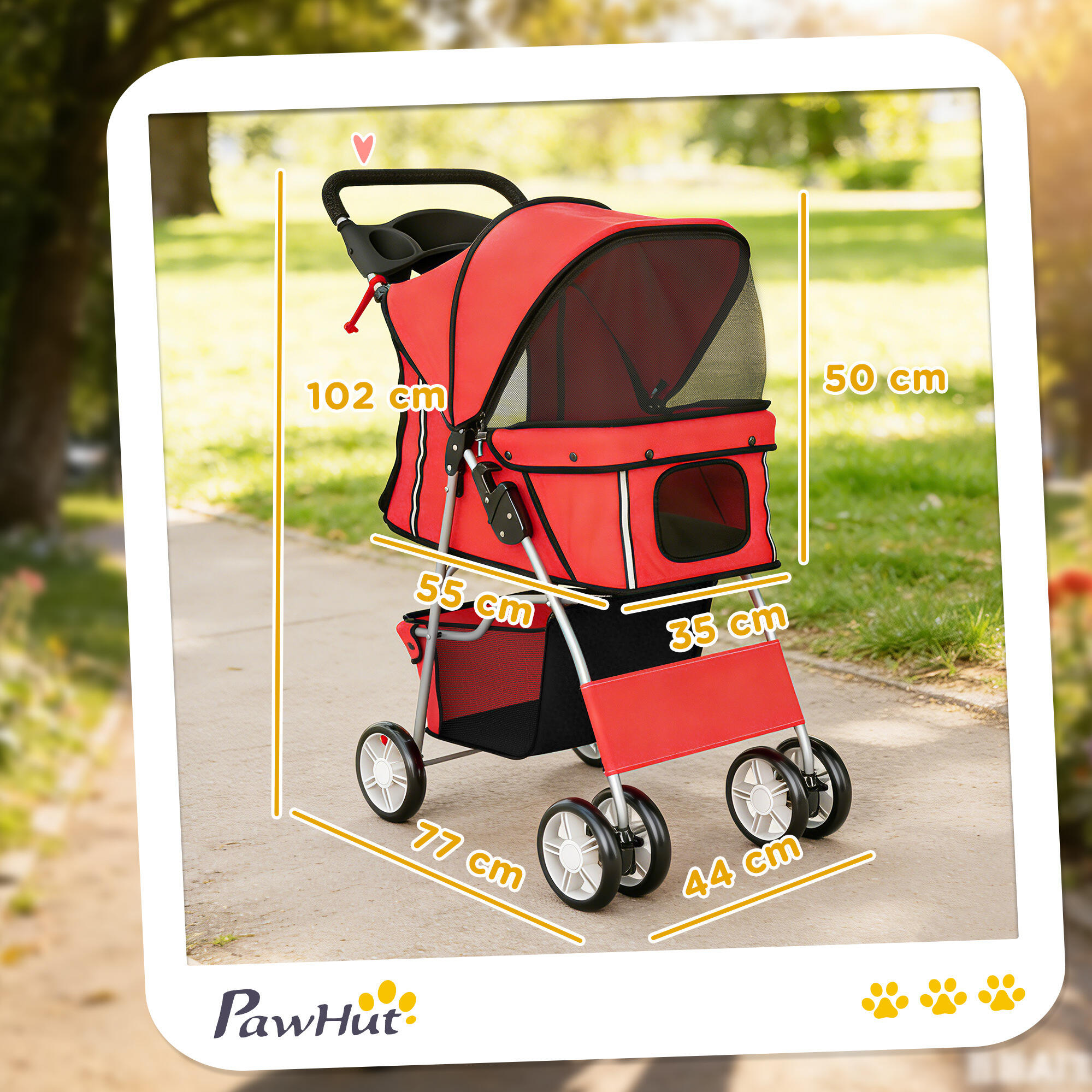 Carrito para Perros PawHut 77x44x102 cm Rojo 3/5