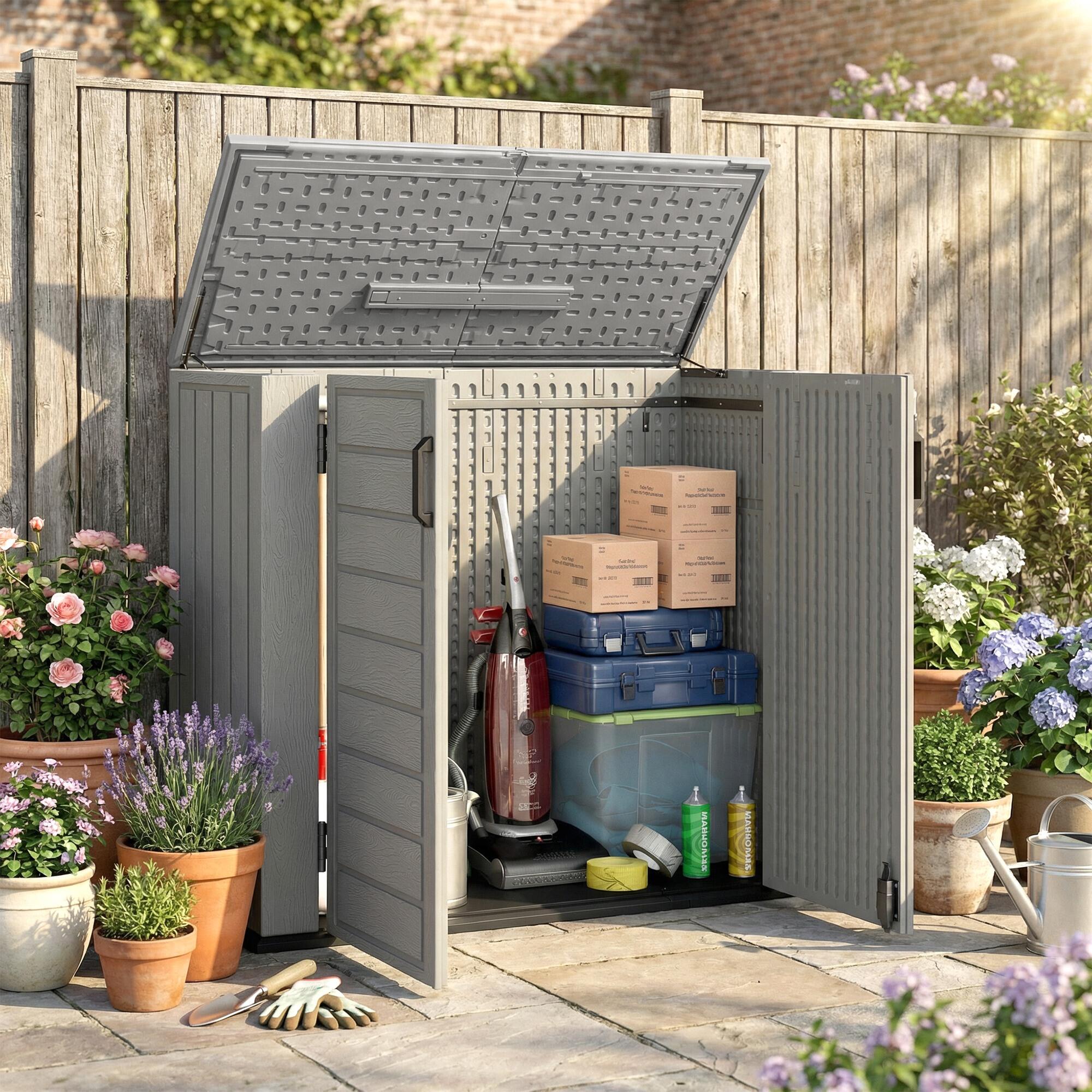 Caseta de Jardín Outsunny 142x67x119 cm Gris Claro 4/5
