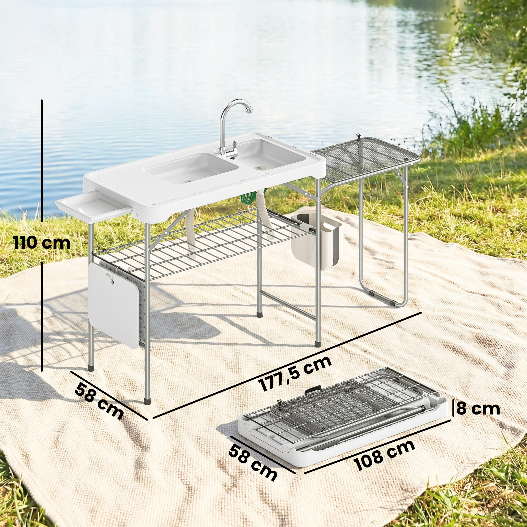 Mesa Limpieza Pescado Outsunny 177.5x58x110 cm Blanco 3/5