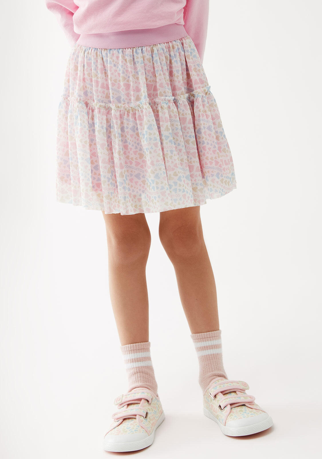 Falda de Niña con Corazones en Multicolor 3/4
