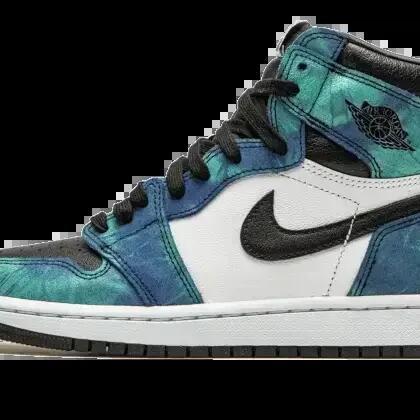 Unisex - Tie-dye hi-top shoes - AJ1 - White/Black-Aurora Green