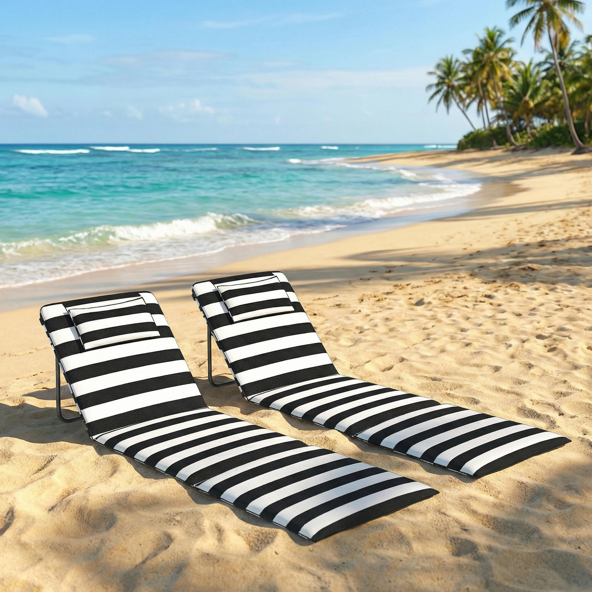 Esterillas de Playa Outsunny 150x50x2 cm Gris y Blanco 2/5