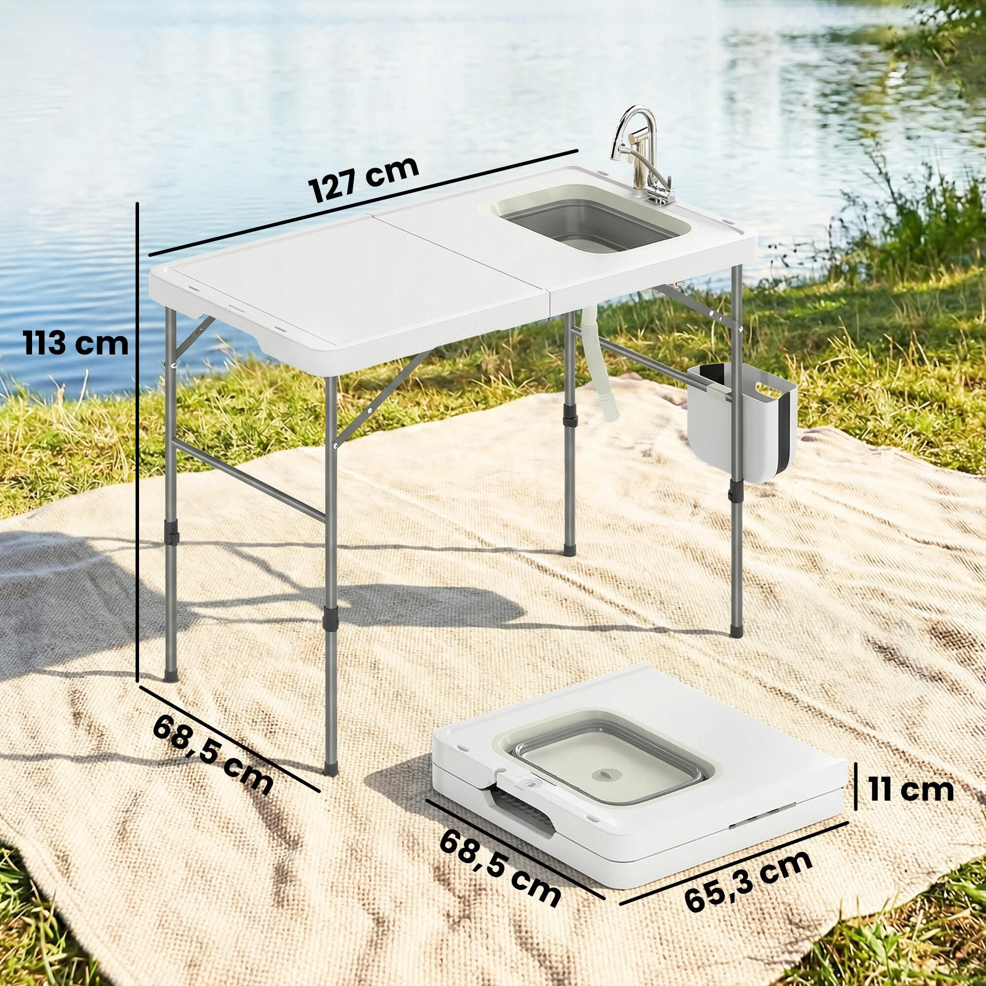 Mesa de limpeza de peixe 127x68.5x113 cm branco Outsunny 3/5