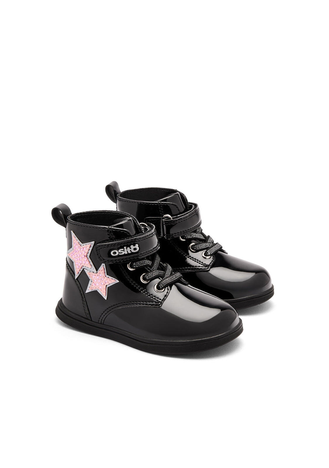 Botas de Bebés Horma Alargada y Flexible Negro Strass 2/4