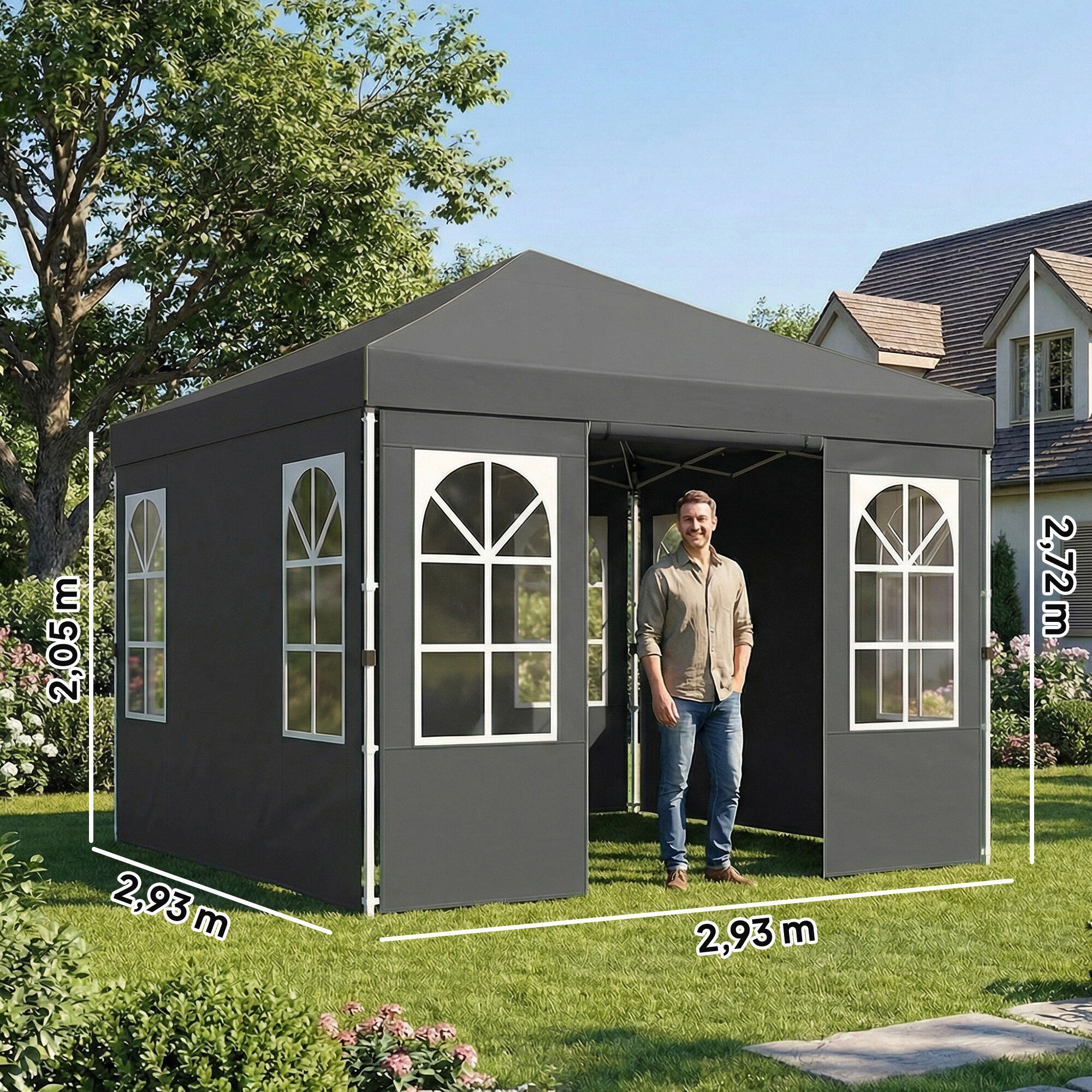 Gazebo Dobrável Outsunny Cinzento Escuro 3/5