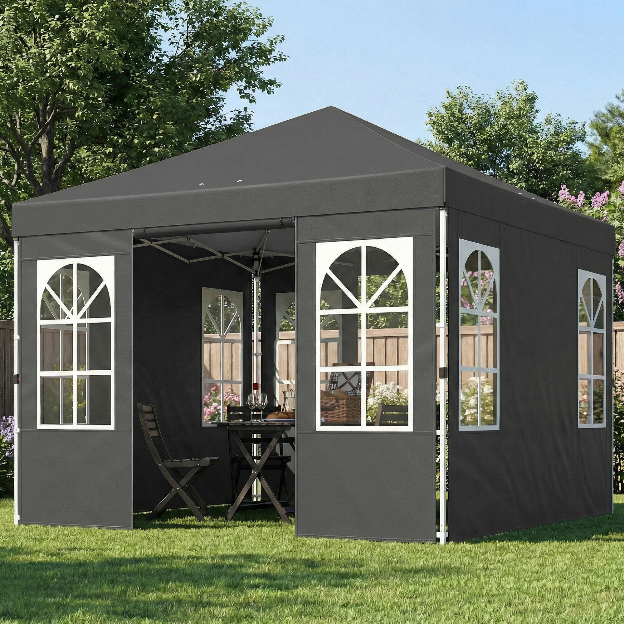 Gazebo Dobrável Outsunny Cinzento Escuro 2/5