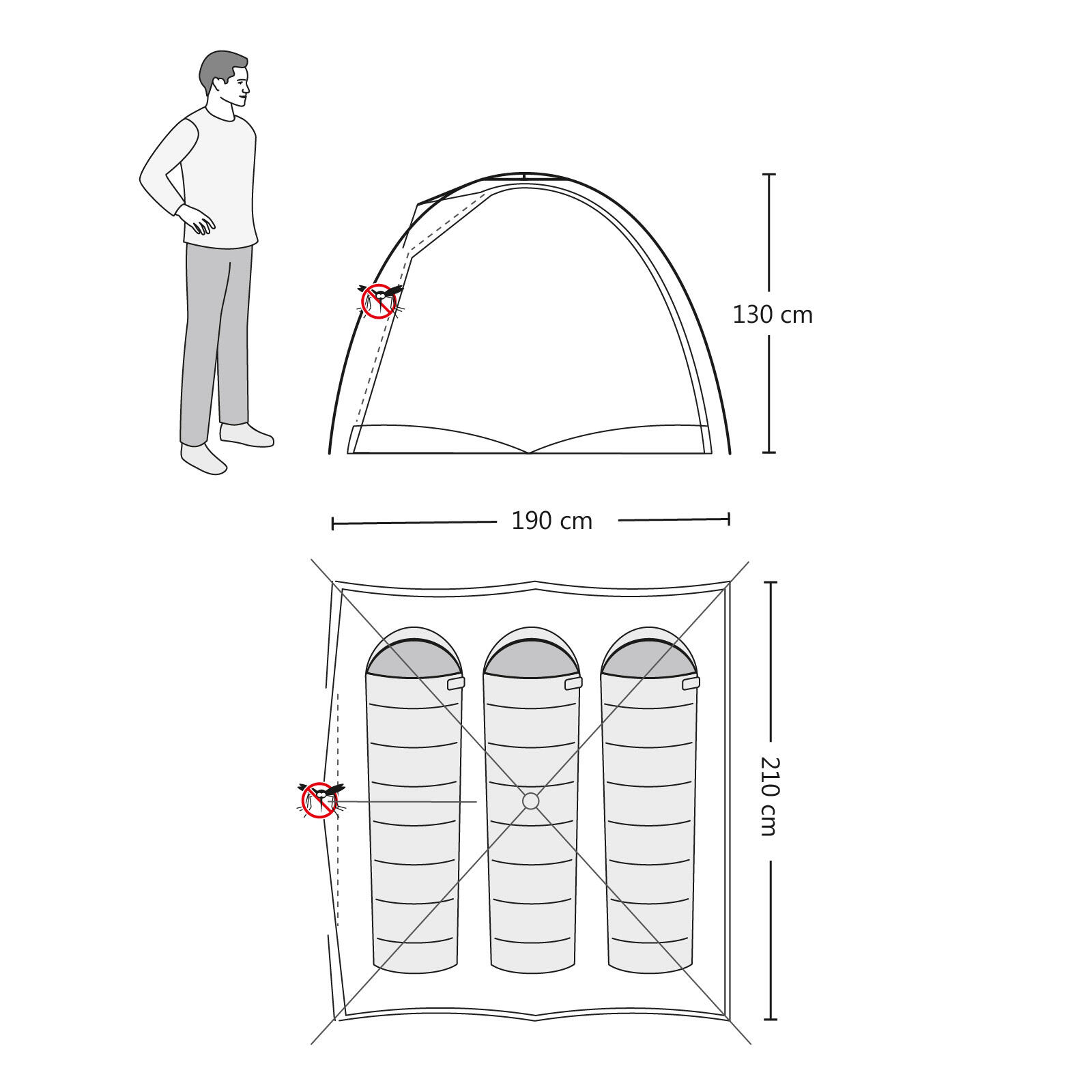 Campingzelt für 3 Personen Schnellaufbau (Quick-Up-System) - 210 x 190 x 130 cm 2/7