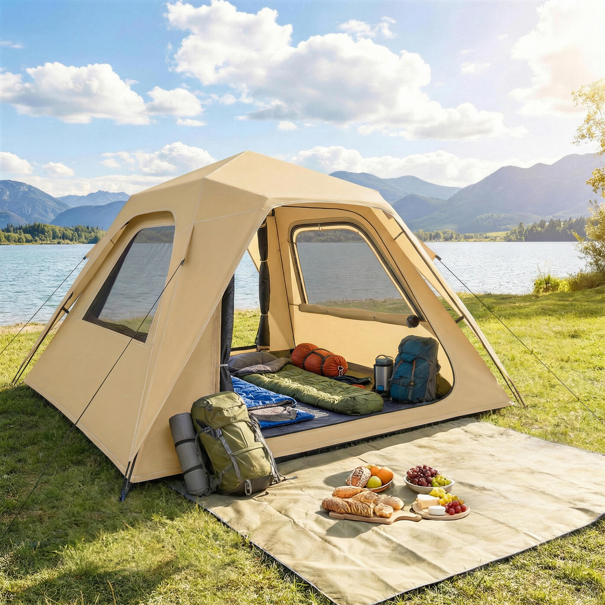 Tenda pop-up 240x240x160 cm caqui Outsunny 2/5