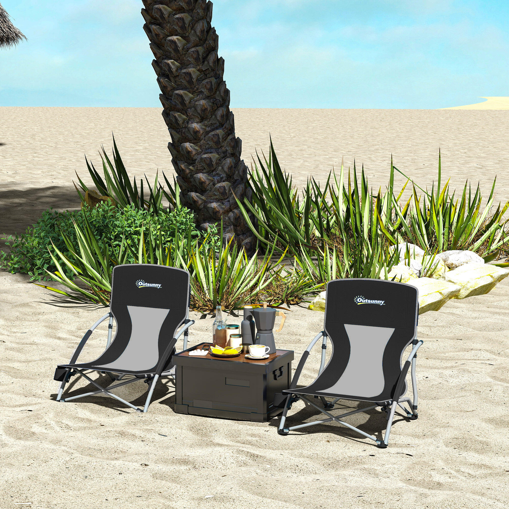 Cadeiras de Praia Outsunny Preto 2/5