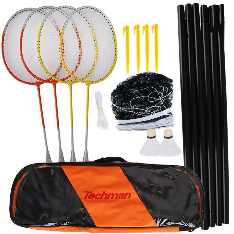 Set badminton TECHMAN B230: 4 rachete, fileu cu stalpi, 2 fluturasi 5/5