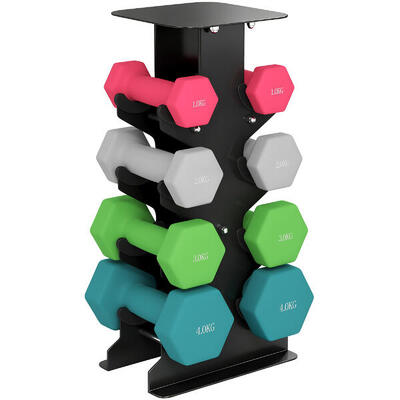 SPORTNOW Set di Manubri Esagonali con Supporto 1-4kg Nero