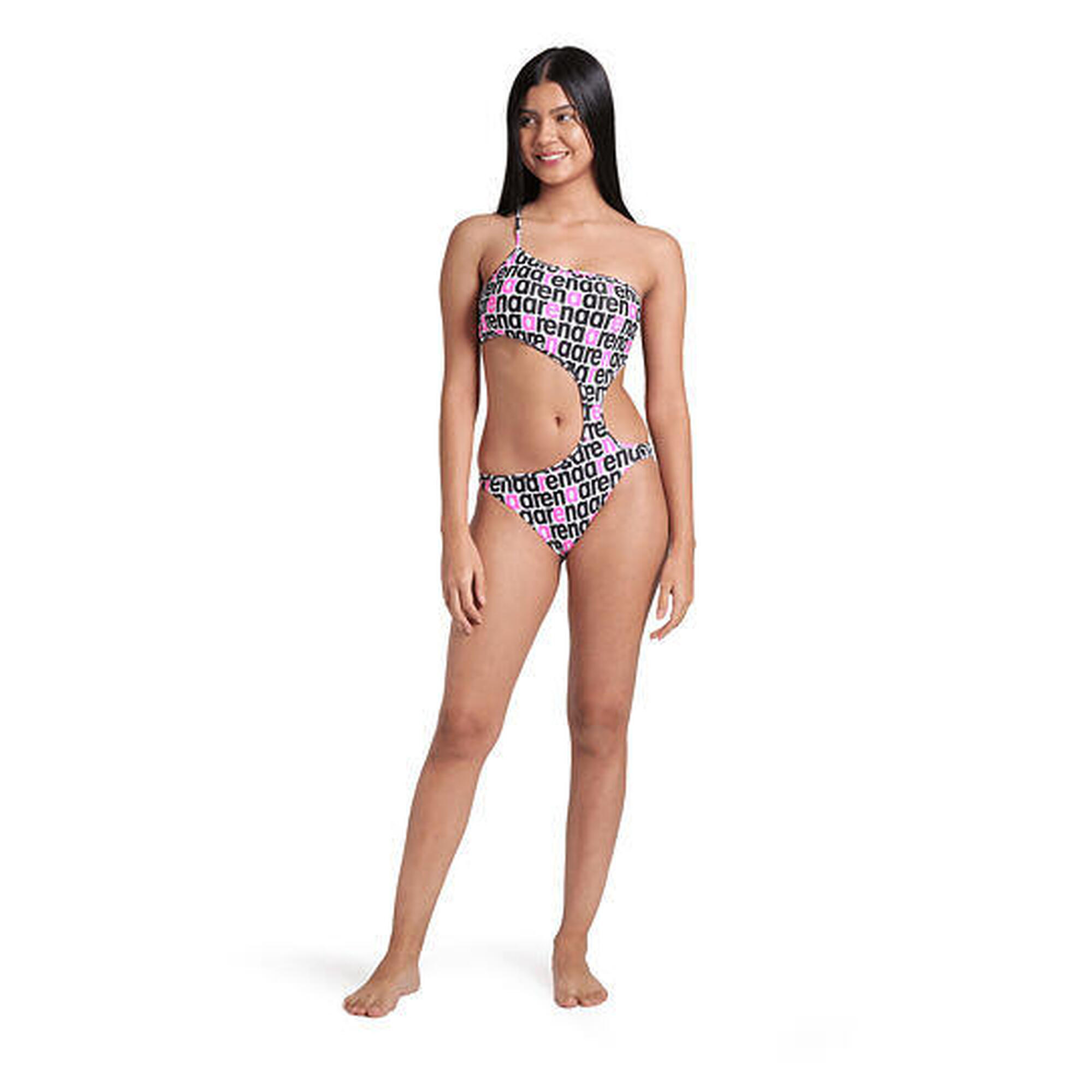 Costum inot femei intreg - Logotype Swimsuit Single Shoulder - White Multi-Black