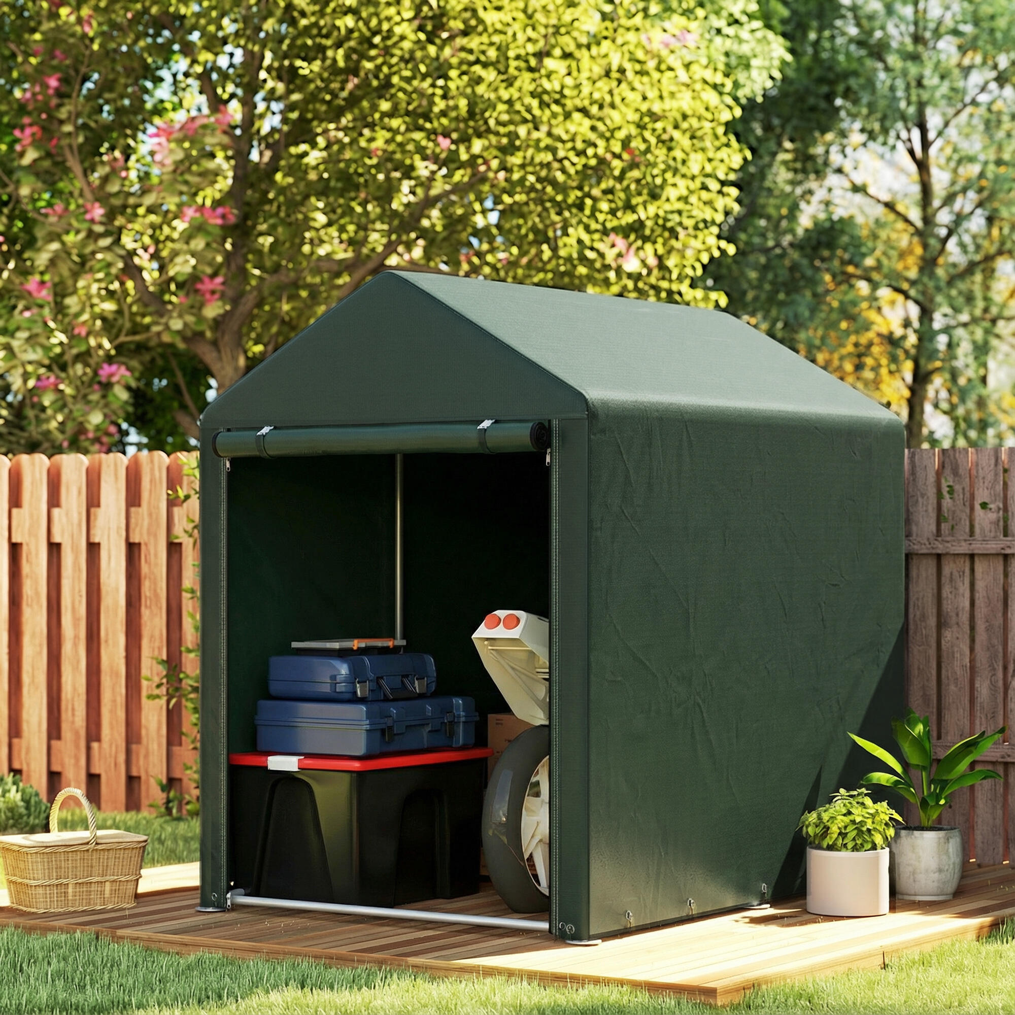 Abrigo para ferramentas 120x180x165 cm verde escuro Outsunny 2/5