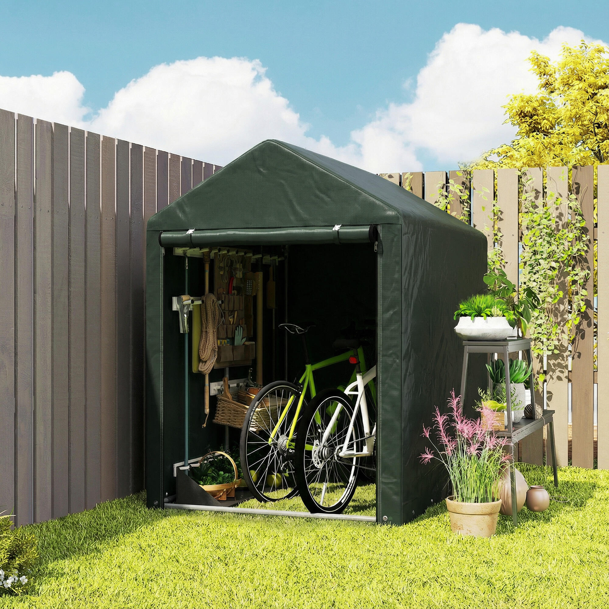 Abrigo para ferramentas 120x180x165 cm verde escuro Outsunny 5/5