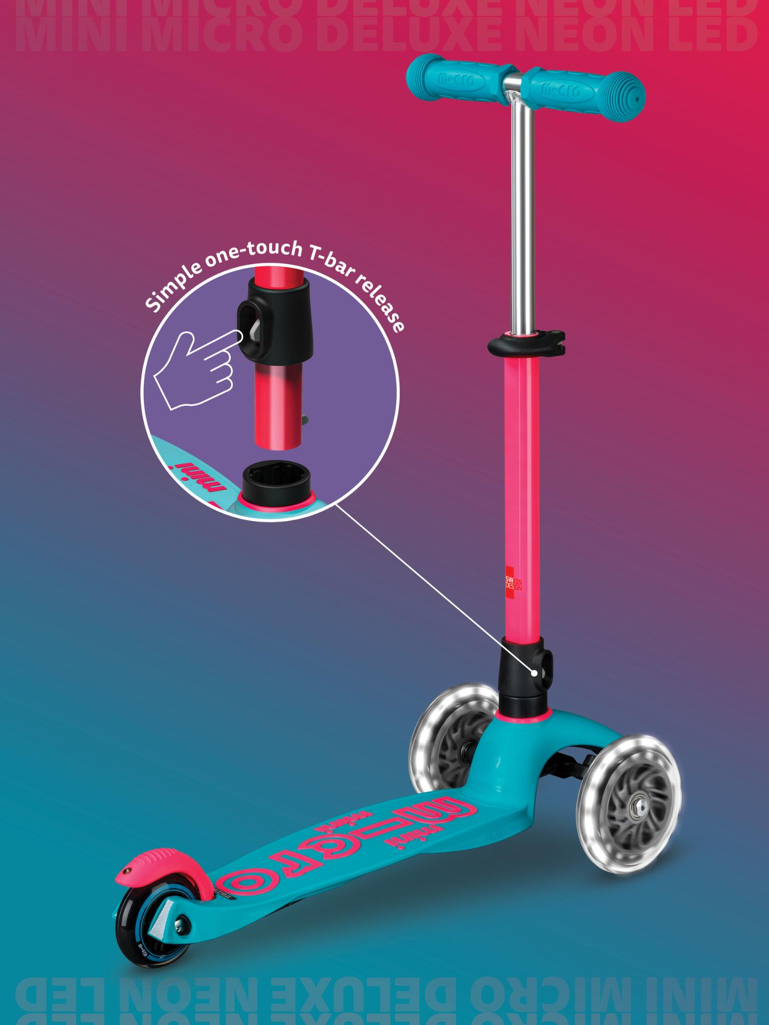 Trottinette 3 roues Mini  Deluxe Neon Marine Pink LED 7/7