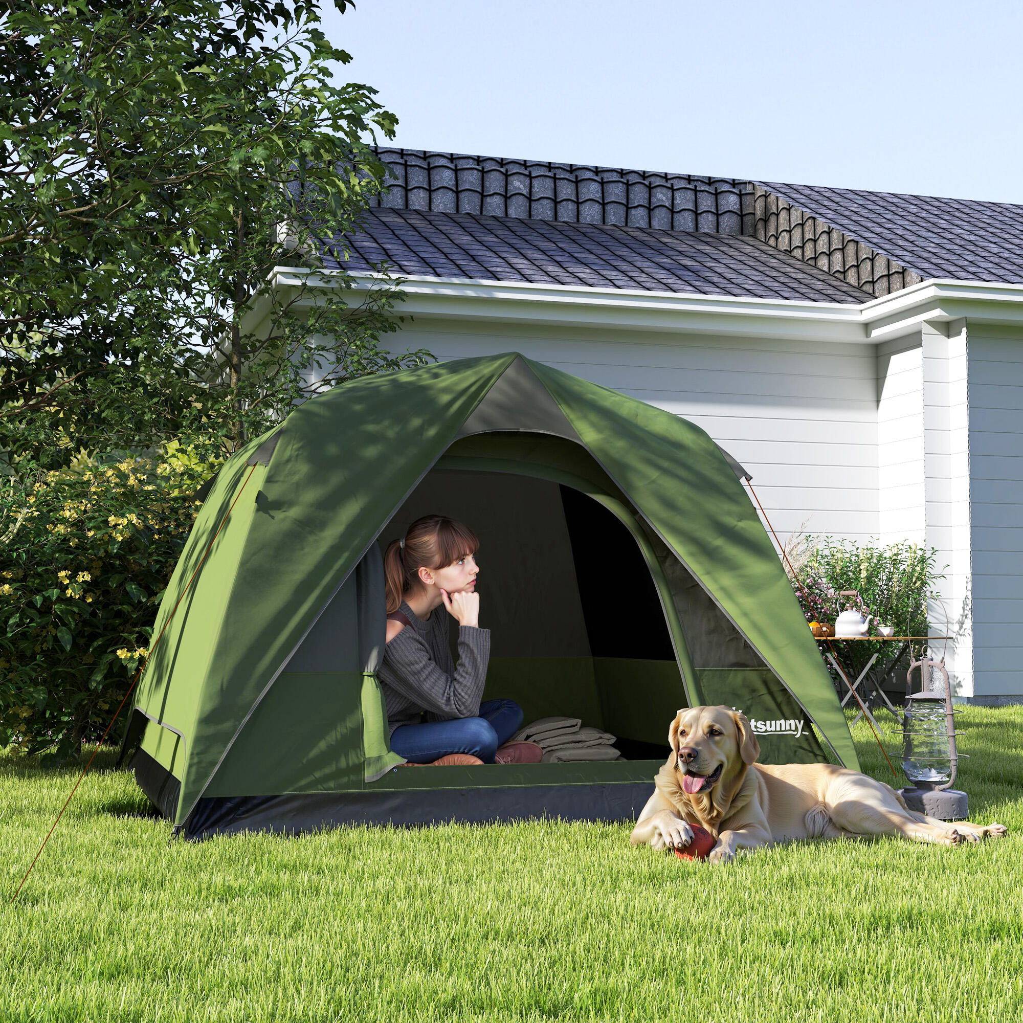 Outsunny Tenda da Campeggio per 3 Persone Impermeabile 2x2x1.35m Verde 2/7
