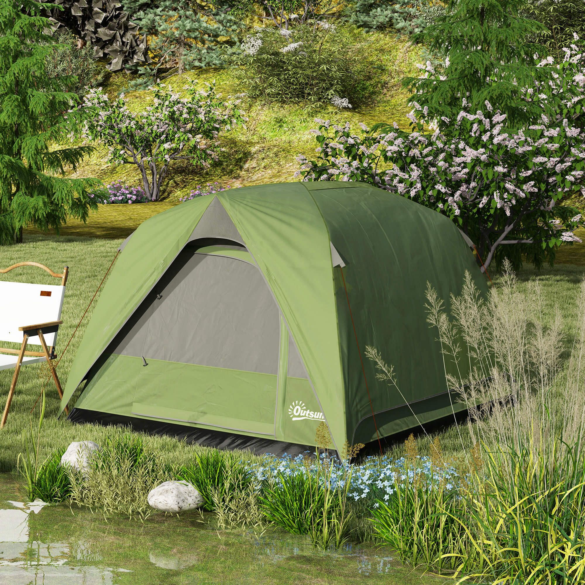 Tenda de campismo 200x200x135 cm verde e cinzento Outsunny 5/5