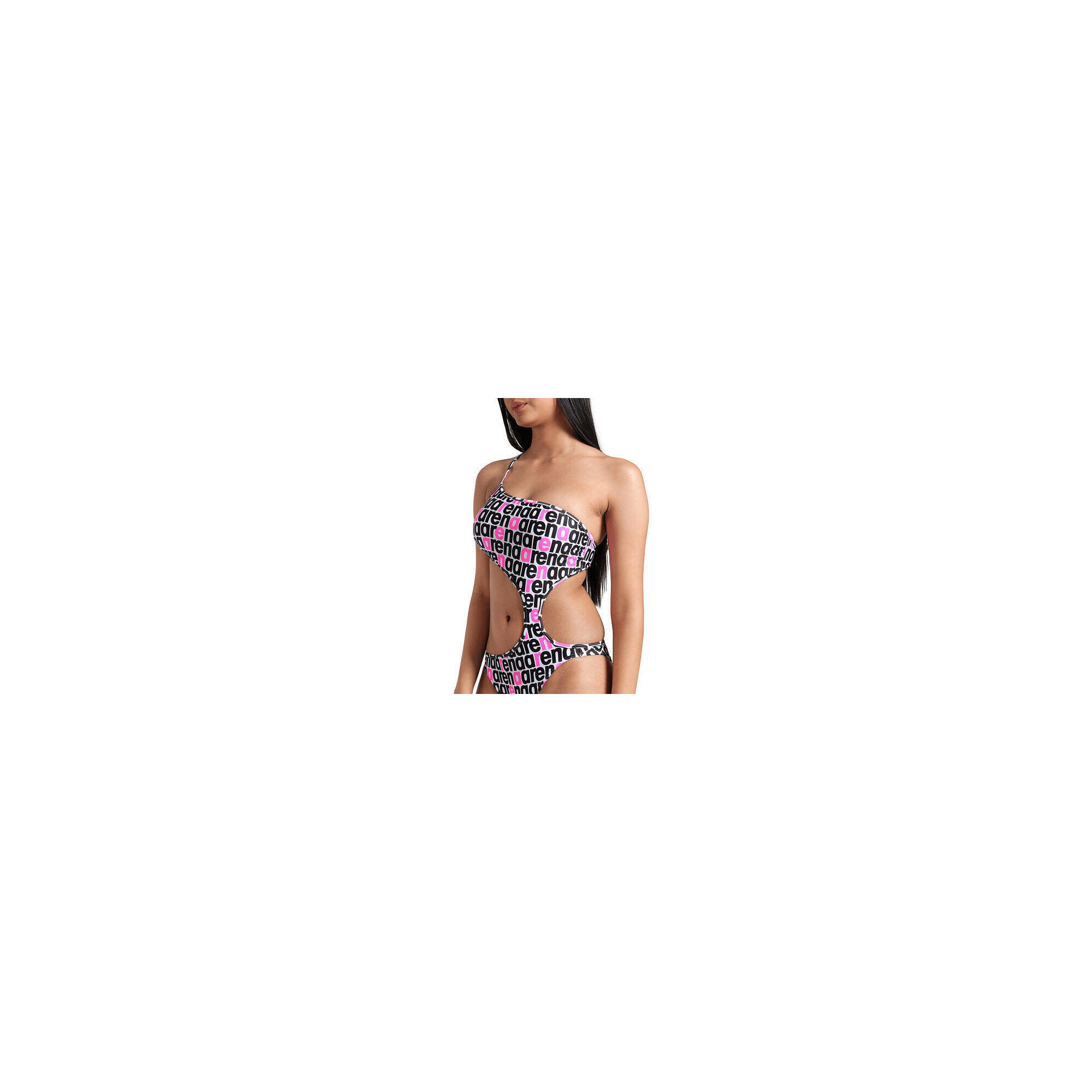 Costum inot femei intreg - Logotype Swimsuit Single Shoulder - White Multi-Black