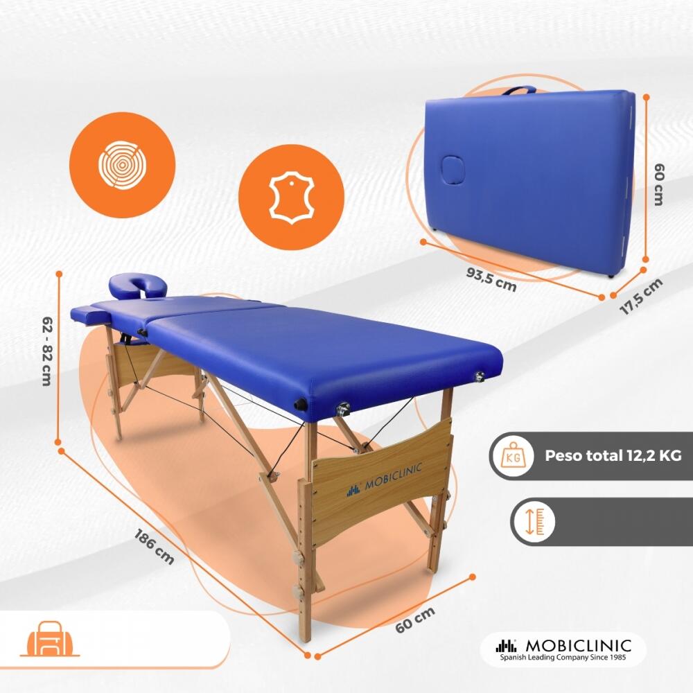 Table de massage pliante 186x60 Appui-têteHauteur réglable Portable En bois bleu 2/8