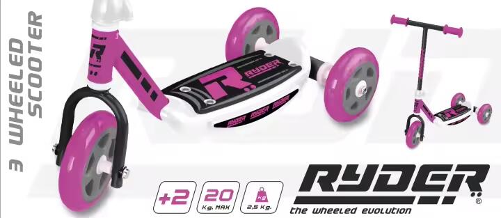 Patinete 3 ruedas Ryder rosa (8822), base antideslizante, ligero y seguro. 3/3