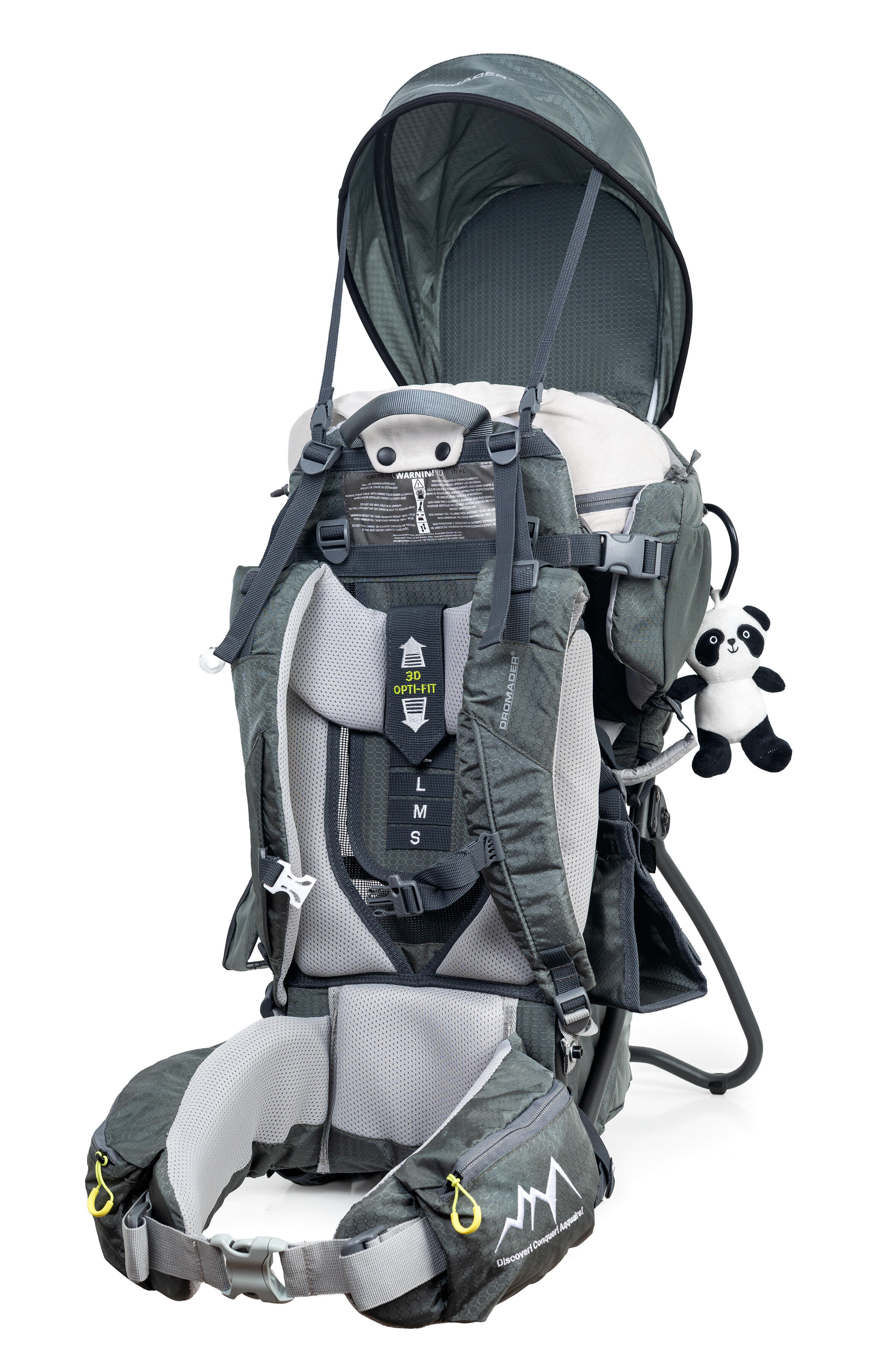 Dromader Panda 2.0 Olive Kraxe Kindertrage mit Sonnendach 2/7
