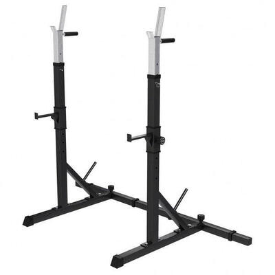 Verstelbaar squat rack - haltersteunen - met dipsteunen en safety spotters