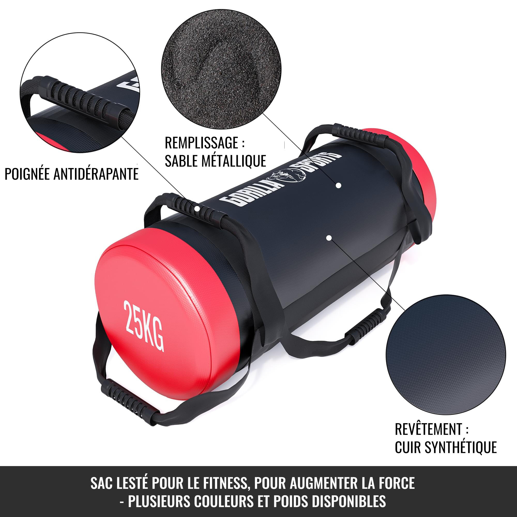 Fitness bag noir/rouge - Sac lesté 25kg 4/7