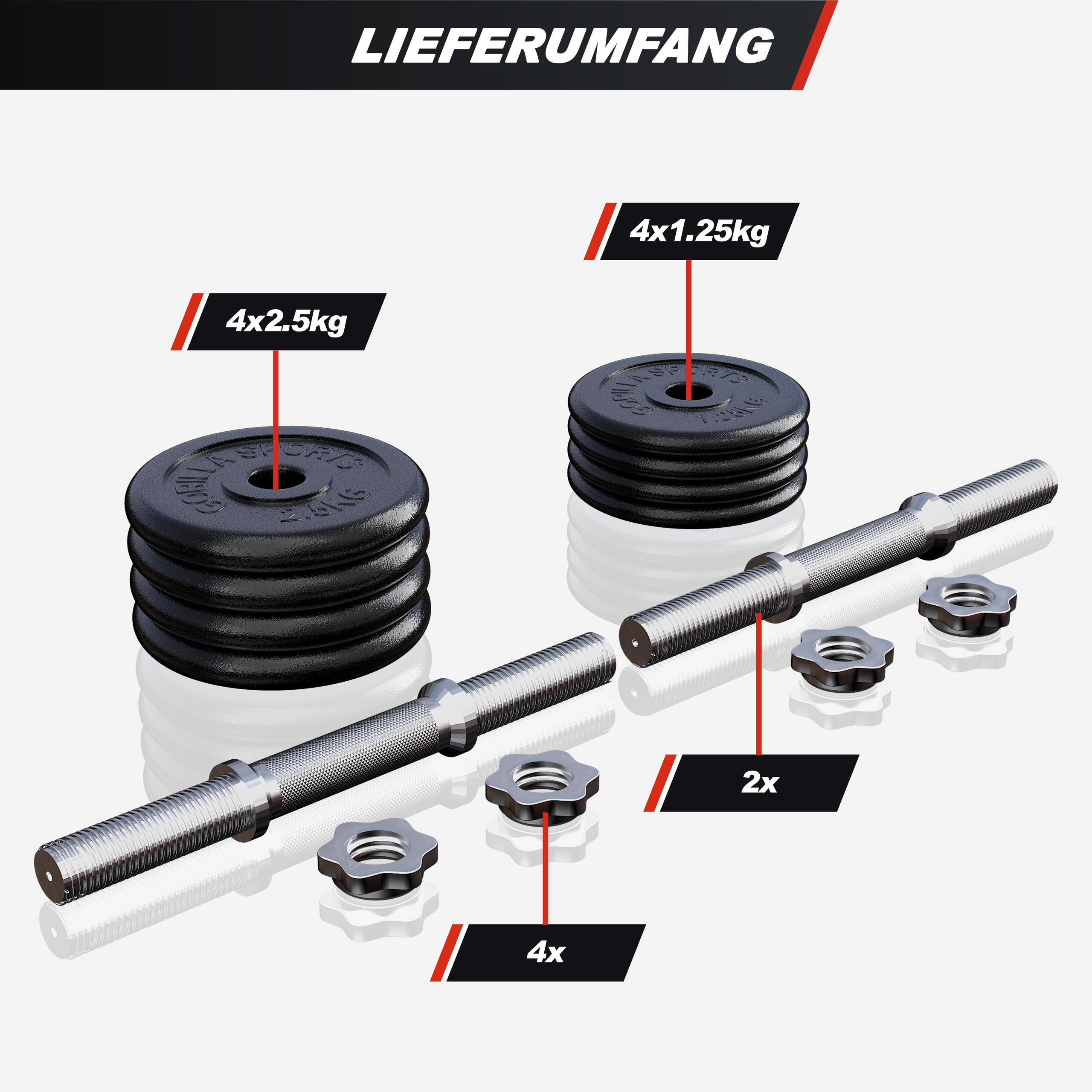 2x 10 kg hantle żeliwne w walizce Gorilla Sports 2/7