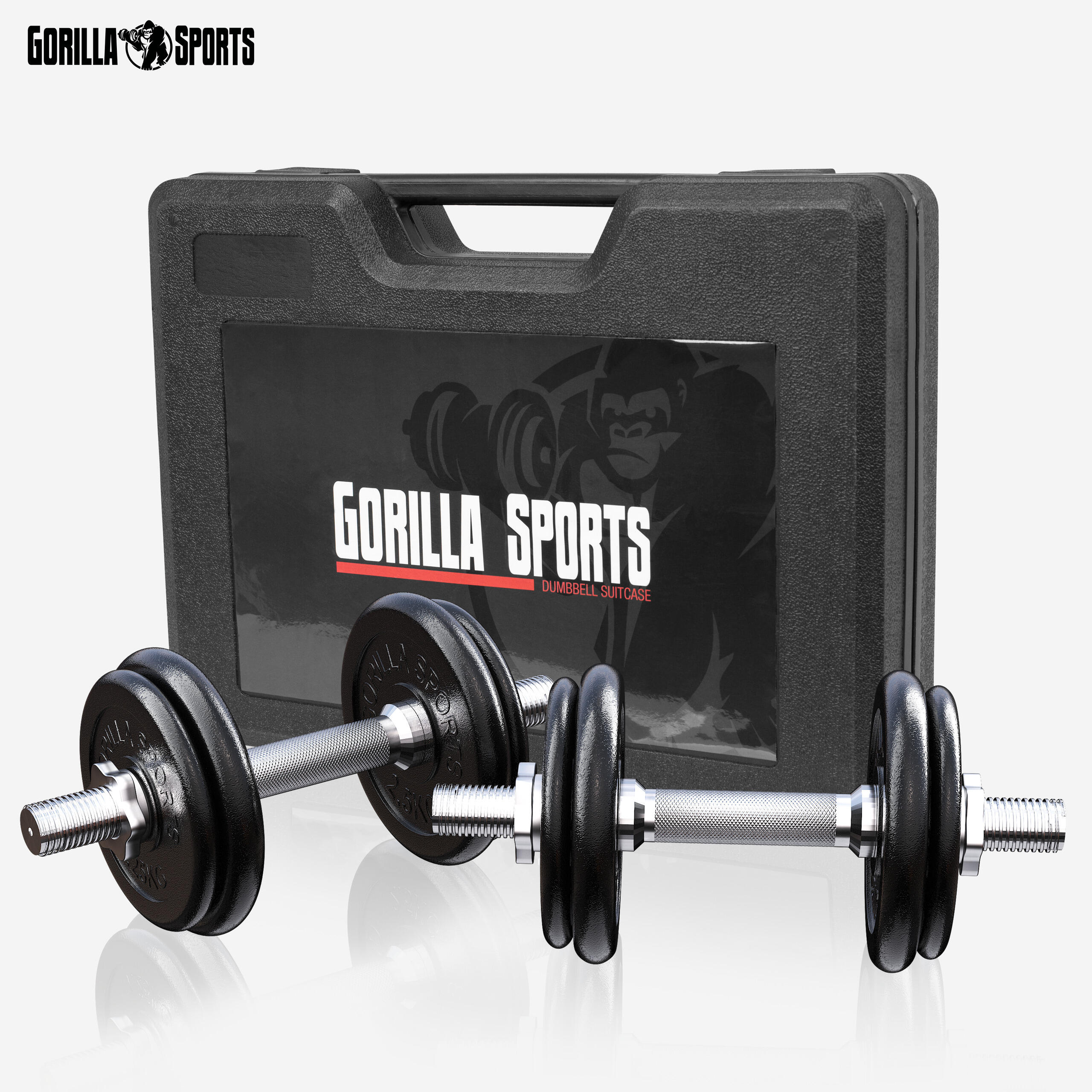 2x 10 kg hantle żeliwne w walizce Gorilla Sports 5/7