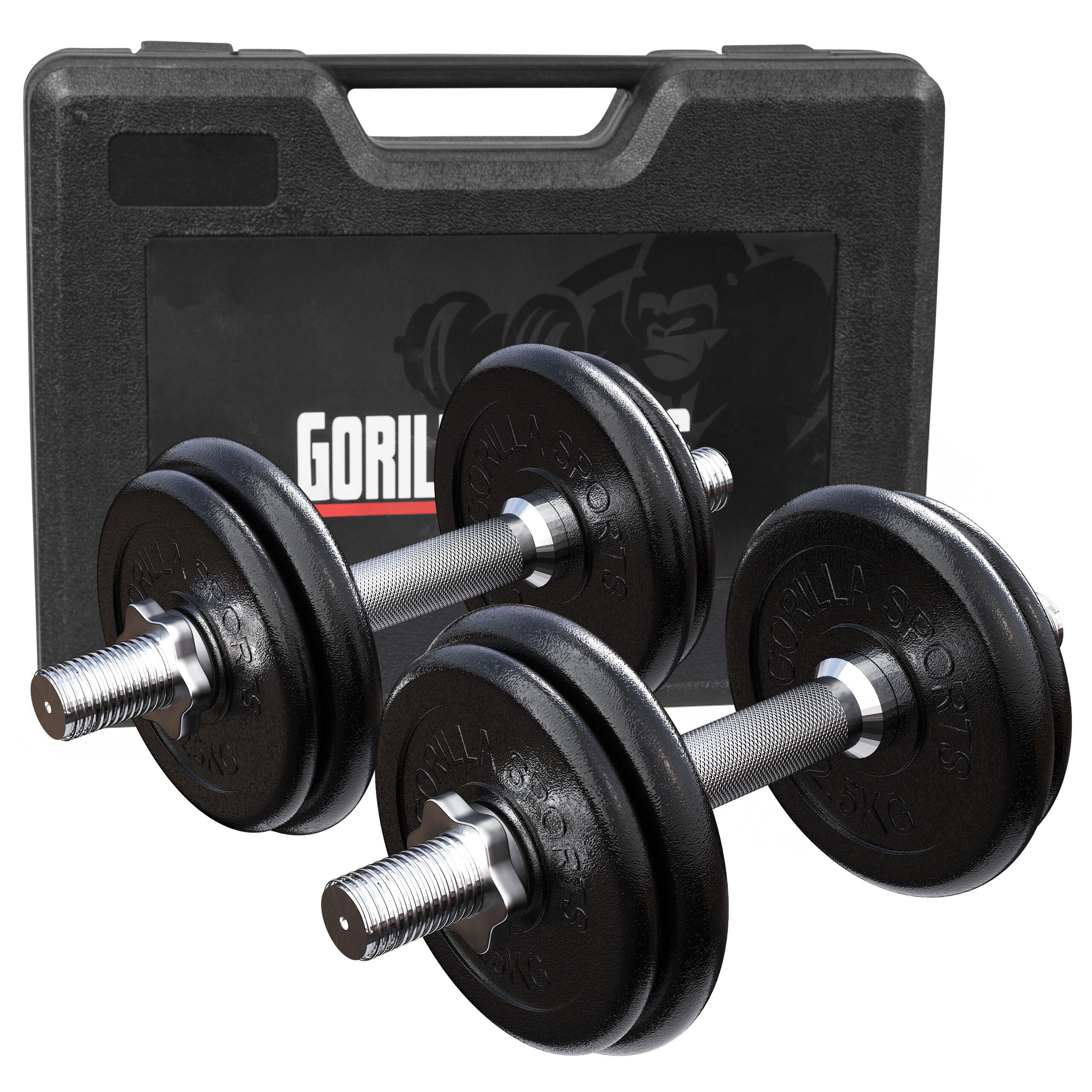 GORILLA SPORTS Gorilla Sports Jednoruční litinový set + kufřík, 20 kg